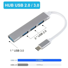 USB Хаб — розгалужувач USB 3.0 з Type-C на 4 USB-порти для ноутбука, комп“ютера, телефона