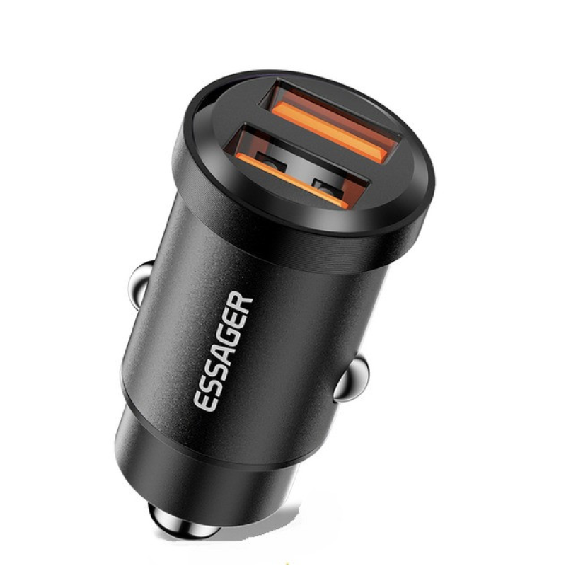 Автомобільний зарядний пристрій Essager 30 W 2 USB-A зі швидким заряджанням, заряд від прикурювача, чорний