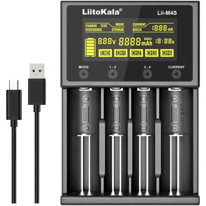 Універсальне ЗП LiitoKala Lii-M4S4 канали Ni-Mh/Li-ion/LiFePo4 USB LCD