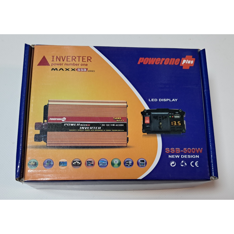 Перетворювач PowerOne Plus 12V-220 V 500 W з вольтметром