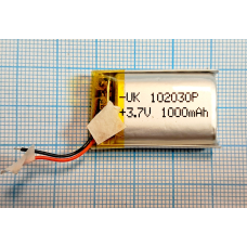 Акумулятор 102030 із захистом PCM (Li-Pol 3.7В 1000мА-год), (10*20*30 мм) 2 Pin (дроти). Вага 10,00 г.