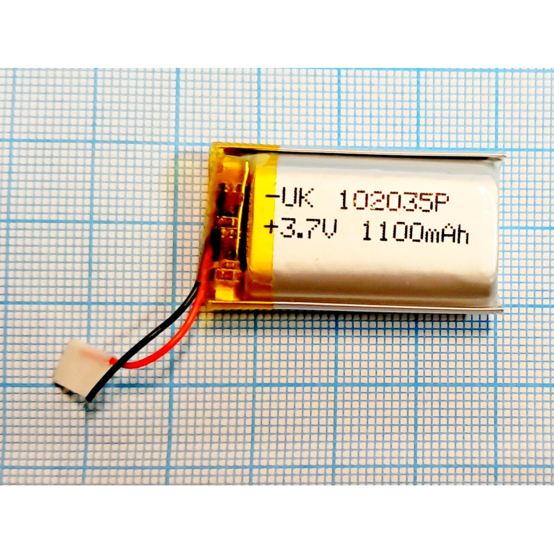 Акумулятор 102035 iс захистом PCM (Li-Pol 3.7 В 1100 мА-год), (10*20*35 мм) 2 Pin (проводи). вага 11,44 г.
