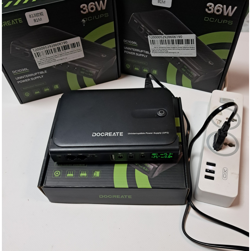 Міні ДБЖ для роутера DOCREATE DC1036L 5V/9V/12V UPS, безперебійне живлення від акумуляторів 18650 (Без АКБ)