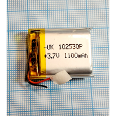 Акумулятор 102530 із захистом PCM (Li-Pol 3.7В 1100мА-год), (10*25*30 мм) 2 Pin (дроти). Вага 12,00 г.