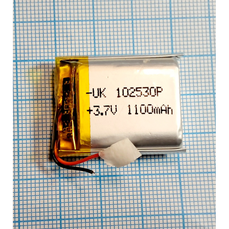 Акумулятор 102530 із захистом PCM (Li-Pol 3.7В 1100мА-год), (10*25*30 мм) 2 Pin (дроти). Вага 12,00 г.