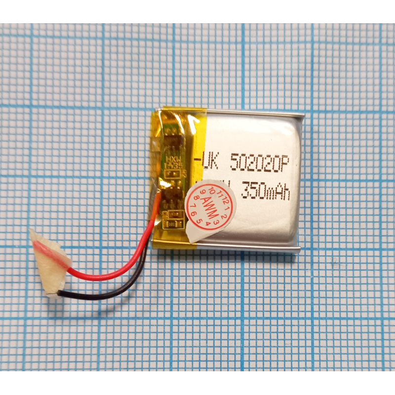 Акумулятор внутрішній 5.х20х20 мм (350 mAh 3,7V) 502020 AAA клас
