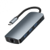 USB HUB адаптер Remax RU-U91 3 USB / Type-C PD / HDMI 4K / SD / TF / AUX / RJ-45 9 in 1, Gray