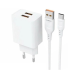 Зарядний мережевий пристрій, адаптер живлення DENMEN DC02T (2 USB 2.1 A) Type-C White