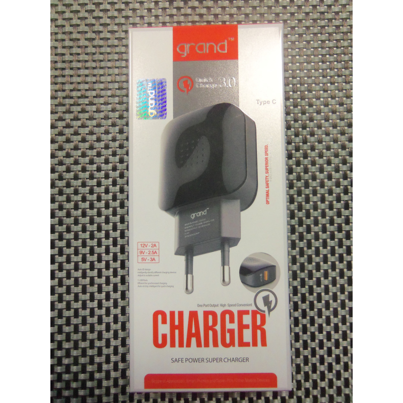 Сетевое зарядное устройство QualcommGrand GQ-C01 Quick Charge 3.0   быстрая зарядка USB 3.0  один  разъёма USB