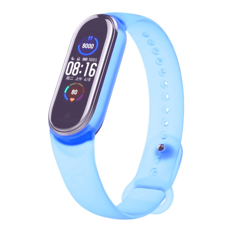 Ремінець силіконовий браслет Mi Band 5 мі бенд 5 прозорий блакитний