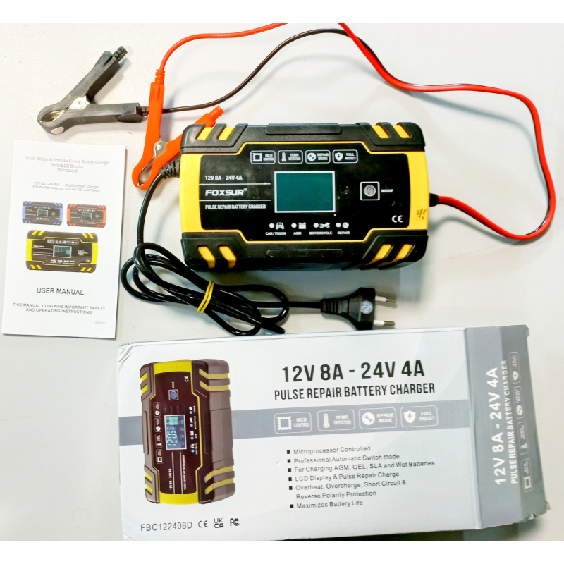 Автоматичний автомобільний зарядний пристрій 12V 24V 8A  3-ступінчастий 8А Імпульсний ремонт для AGM GEL WET
