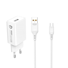 Адаптер живлення/Сітове ЗП DENMEN DC01V + кабель Micro USB (5V/2.1A/1USB) White
