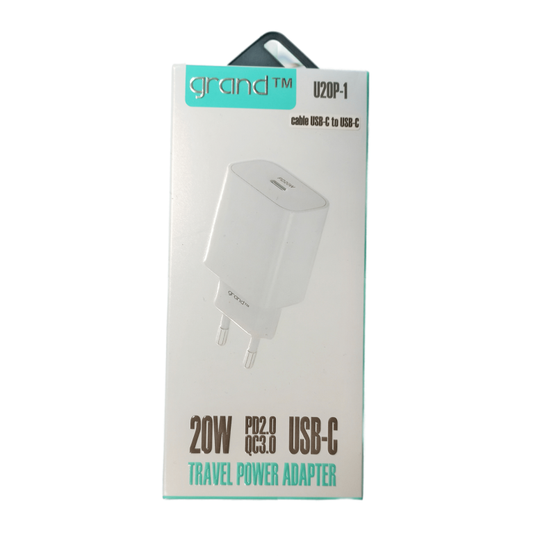Зарядний пристрій GRAND U20P-1 USB-C PD20W з кабелем, Type-C, білий